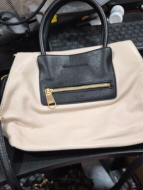 Perlina Black and Cream Two-Tone Satchel with Gold Hardware
